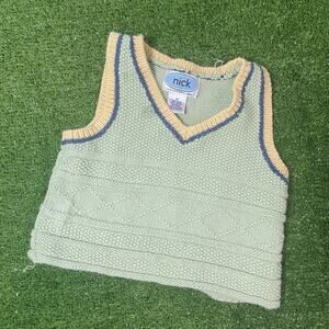 Vintage Y2K Nick Kids Size 2T Sweater Vest Crochet Knitted‎ Green Preppy Retro